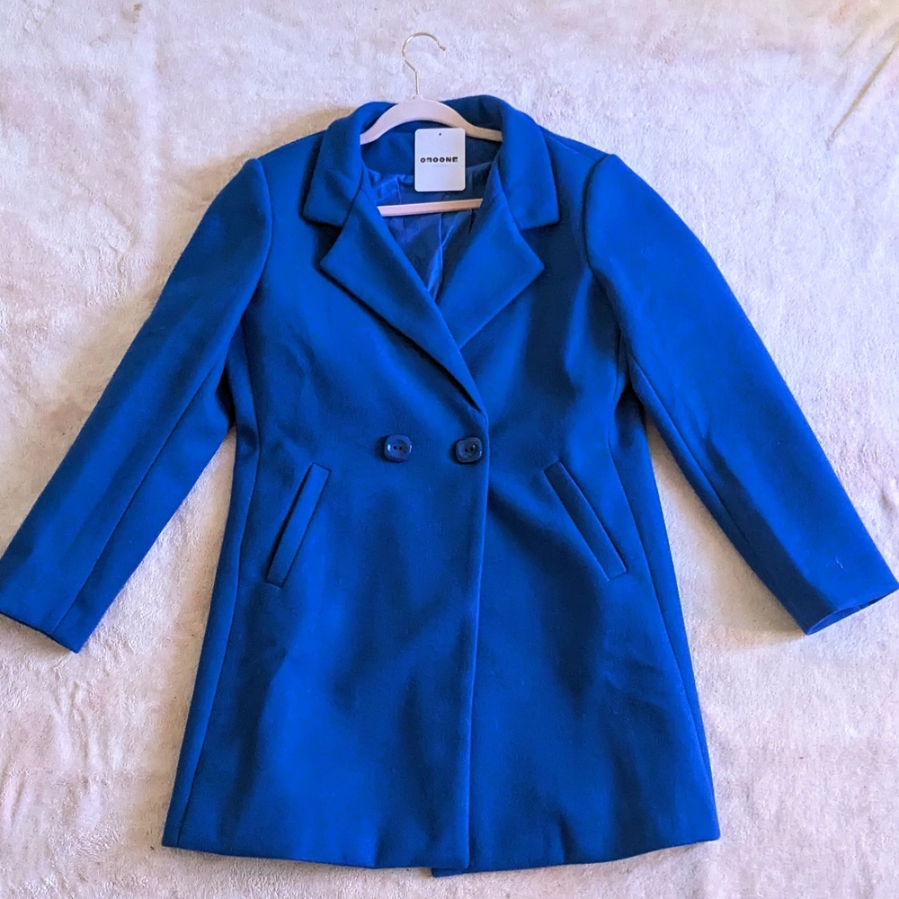 Blue Double-Breasted Women's Coat
